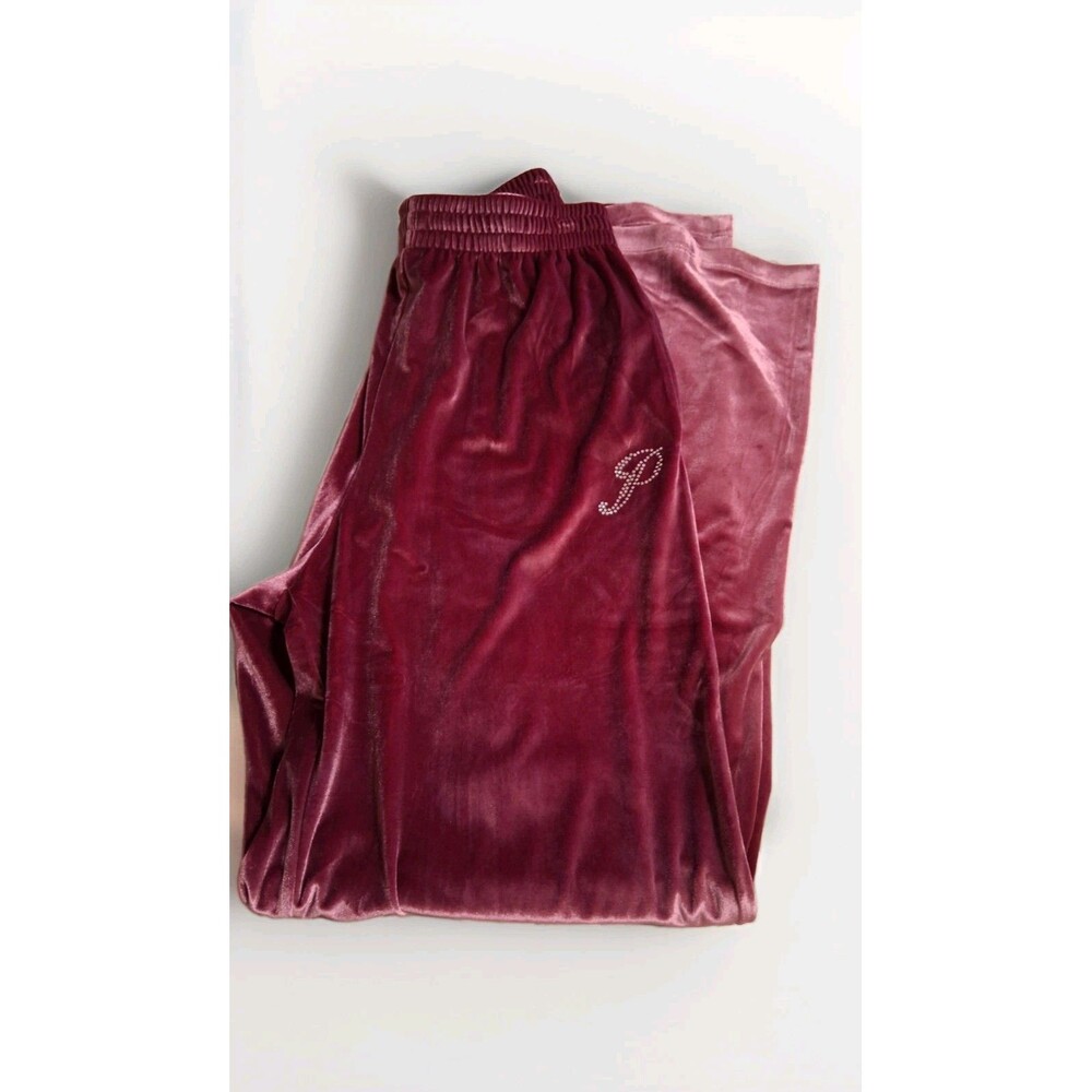 PINK Victoria's Secret Velour Sweatpants S Pink Rhinestone Logo Straight Leg